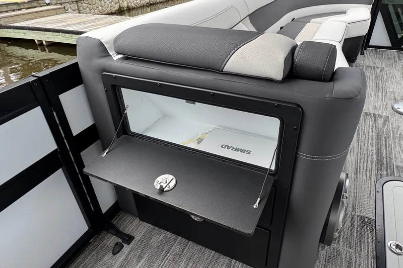 Slide: The Image of 2026 Viaggio Diamante S 26 boat interior with storage compartment and seating. - 13