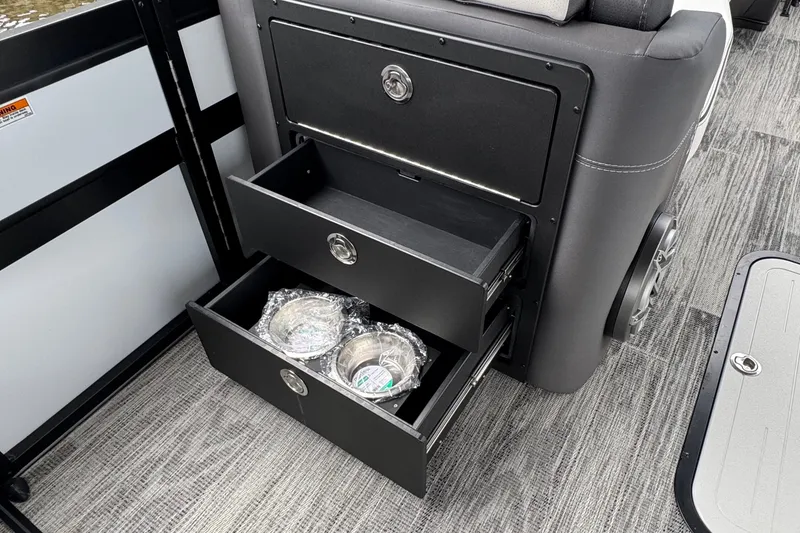 Slide: The Image of Interior of Viaggio Diamante S 26, 2026 model, featuring open storage drawers with bowls. - 12
