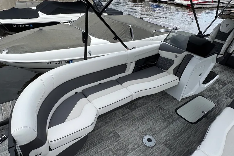 Slide: The Image of Luxurious interior of 2026 Viaggio Diamante S 26 boat with sleek seating design. - 6