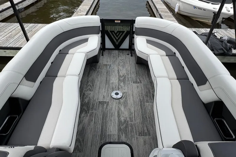 Slide: The Image of Luxurious interior of 2026 Viaggio Diamante S 26 boat with elegant seating and wood-style flooring. - 8
