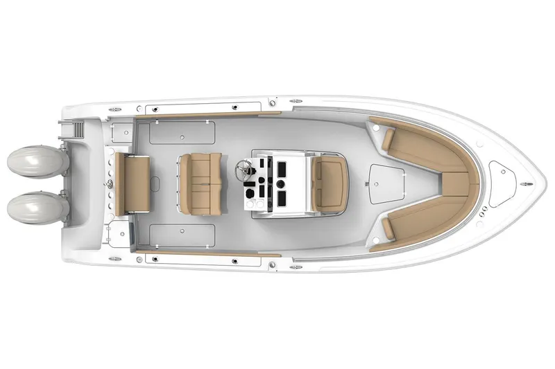 Slide: The Image of Manufacturer Provided Image: 2025 Sportsman Open 252 Center Console boat, top view, dual engines, beige seating. - 13