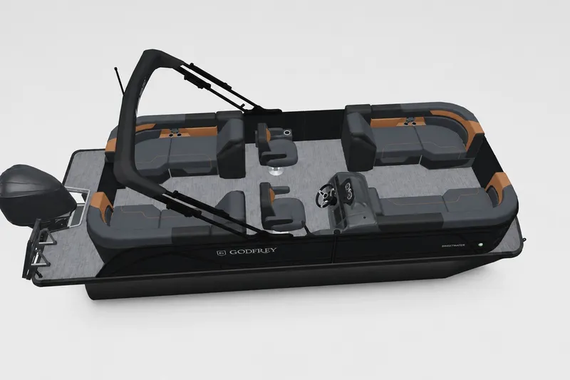 Slide: The Image of 2027 Godfrey Sweetwater 22' Split Bench Tritoon with sleek design and spacious seating. - 7
