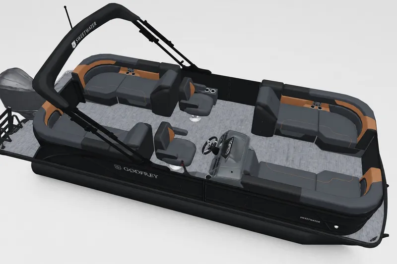Slide: The Image of 2027 Godfrey Sweetwater 22' Split Bench Tritoon 2286 SBC with sleek black and gray design. - 8
