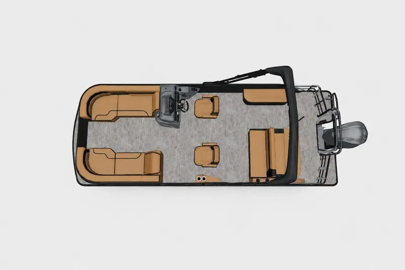 Slide: The Image of Top view of 2027 Godfrey Sweetwater 22' Tritoon with tan seating and modern layout. - 26
