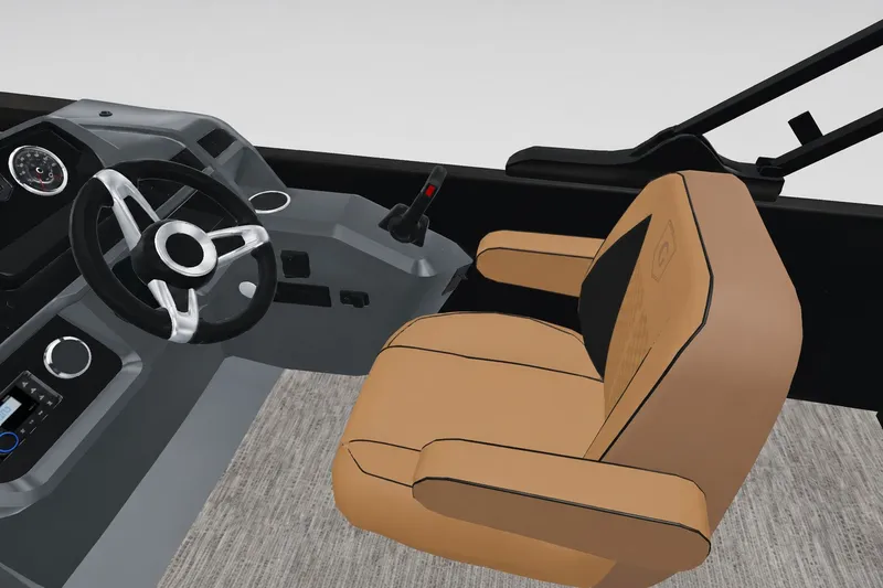 Slide: The Image of Captain's seat and helm of 2027 Godfrey Sweetwater 22' Tritoon boat. - 28