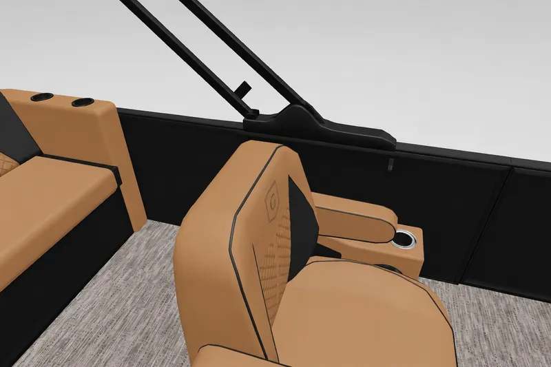 Slide: The Image of Luxurious seating on 2027 Godfrey Sweetwater 22' Tritoon, featuring tan upholstery and cup holders. - 30