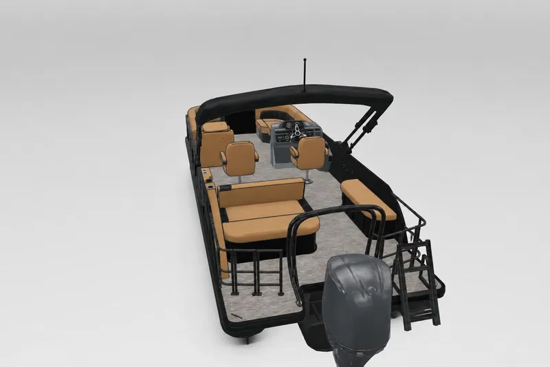 Slide: The Image of 2027 Godfrey Sweetwater 22' Tritoon with tan seating and black canopy. - 34