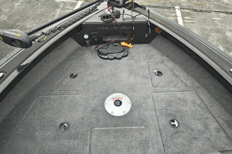 Slide: The Image of 2026 Tracker Targa V-19 WT boat deck with Minn Kota trolling motor. - 29