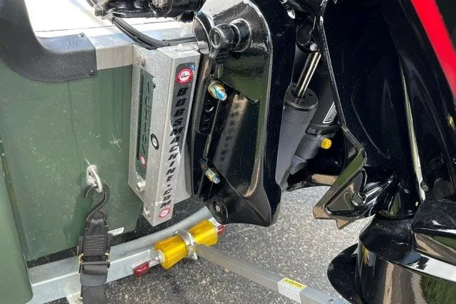 Slide: The Image of 2026 Mako 18 Pro Skiff Backwater Edition boat trailer hitch and motor mount detail. - 19