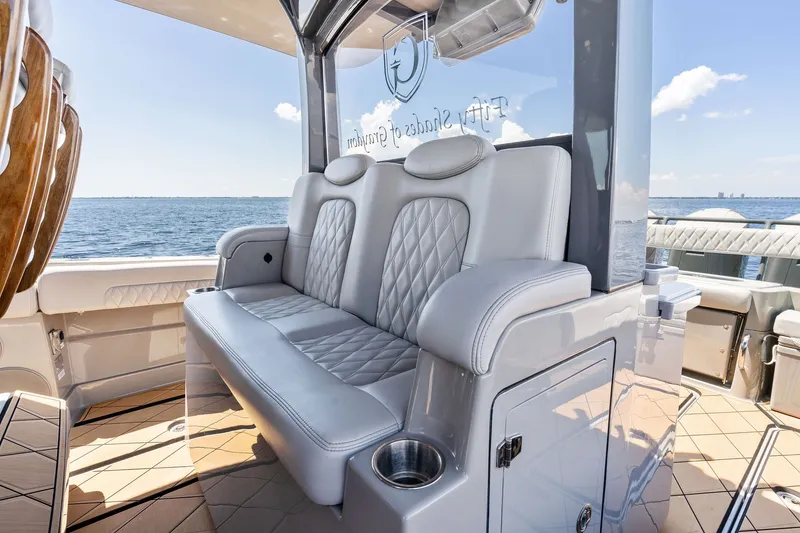 Slide: The Image of Luxurious seating on 2023 HCB 42 Lujo boat with ocean view. - 46
