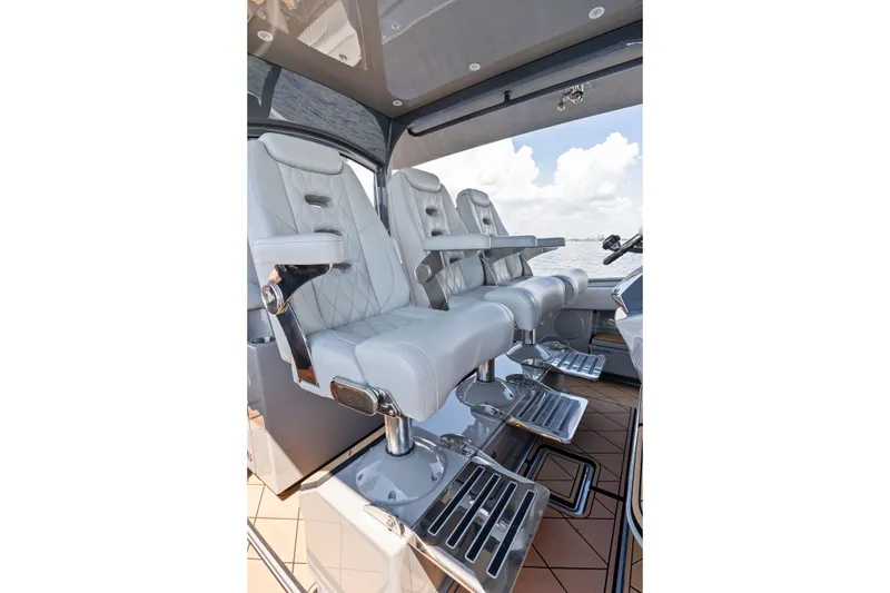 Slide: The Image of Luxurious seating on 2023 HCB 42 Lujo boat, featuring sleek design and premium materials. - 45