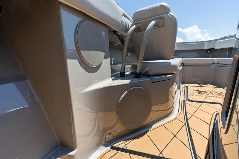 Slide: The Image of 2023 HCB 42 Lujo boat interior with seating and speaker system. - 21