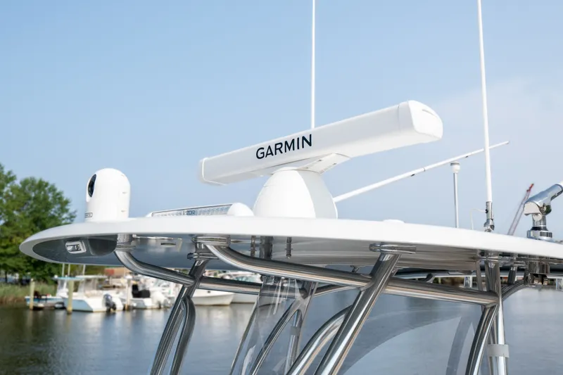 Slide: The Image of 2025 Contender 32 ST boat with Garmin radar system on top. - 25
