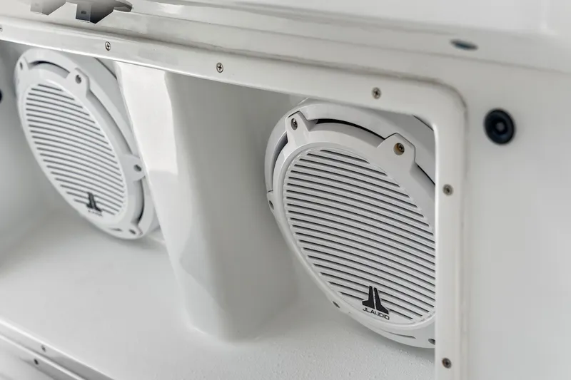 Slide: The Image of Speakers on a 2013 Yellowfin 39 Offshore boat, featuring JL Audio components. - 26