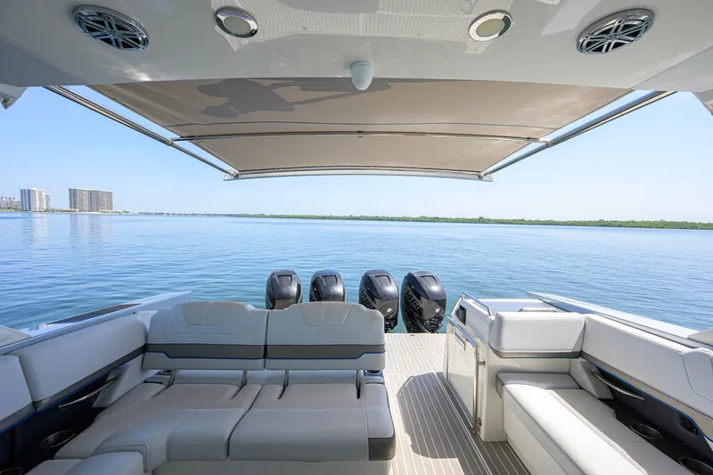 Slide: The Image of 2019 Formula 430 Super Sport Crossover boat interior with scenic water view. - 25