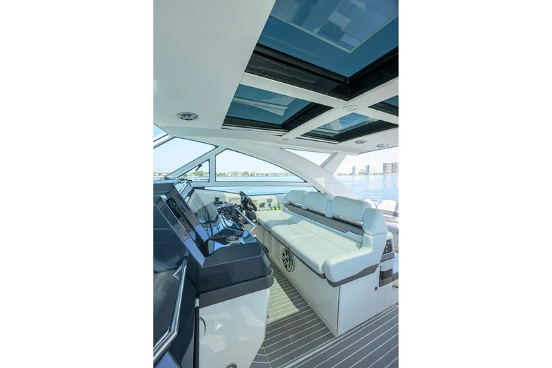 Slide: The Image of Luxurious interior of 2019 Formula 430 Super Sport Crossover yacht with panoramic windows. - 38