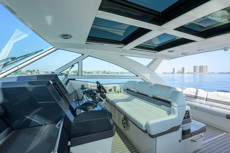 Slide: The Image of Luxurious interior of 2019 Formula 430 Super Sport Crossover yacht with panoramic windows. - 37