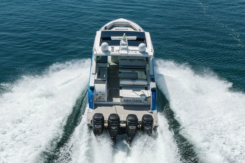 Slide: The Image of 2019 Formula 430 Super Sport Crossover cruising on open water, rear view. - 76