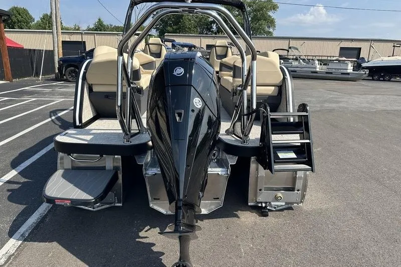 Slide: The Image of 2026 Flamingo Rove 24' boat with sleek design and powerful outboard motor. - 17