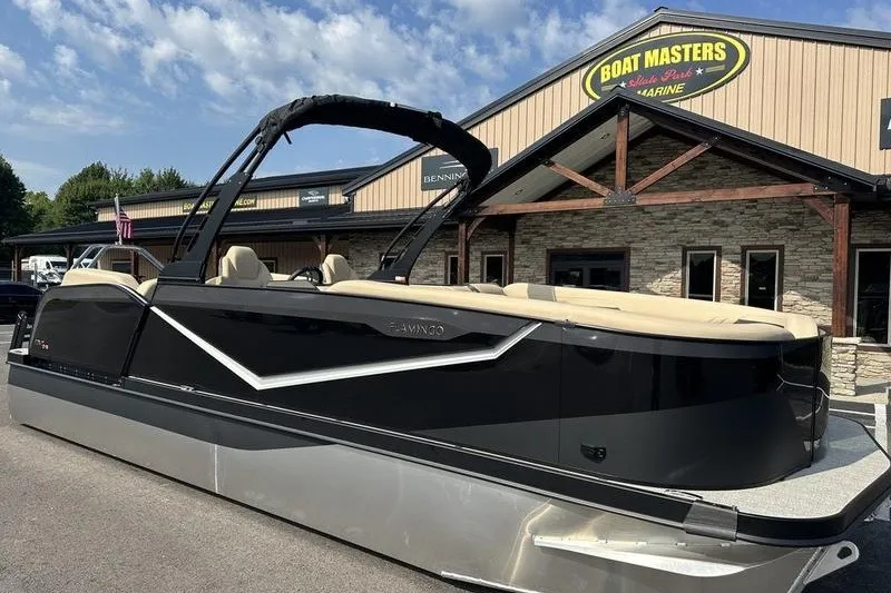 Slide: The Image of 2026 Flamingo Rove 24' pontoon boat displayed at Boat Masters Marine dealership. - 52