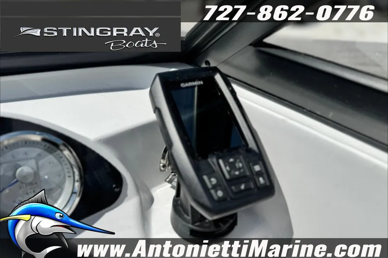 Slide: The Image of Dashboard of 2027 Stingray 19 DC boat with Garmin device, featuring Antonietti Marine branding. - 26