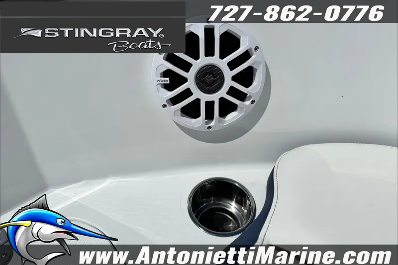 Slide: The Image of Stingray 19 DC boat interior with speaker and cup holder, 2027 model. - 15