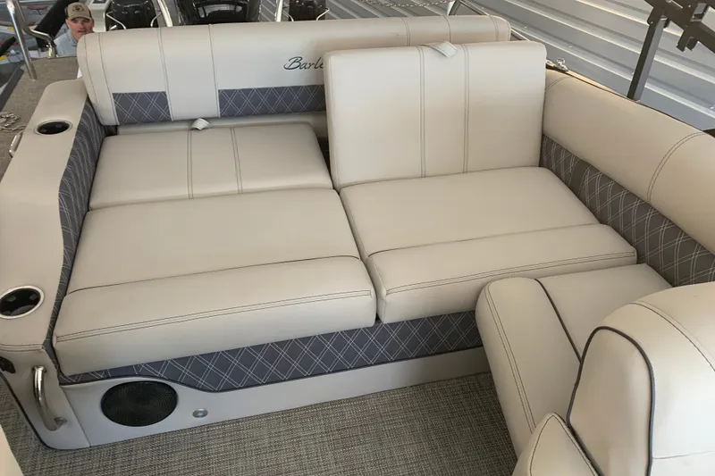 Slide: The Image of Luxurious seating on 2022 Barletta LUSSO 25U pontoon boat with elegant upholstery design. - 8