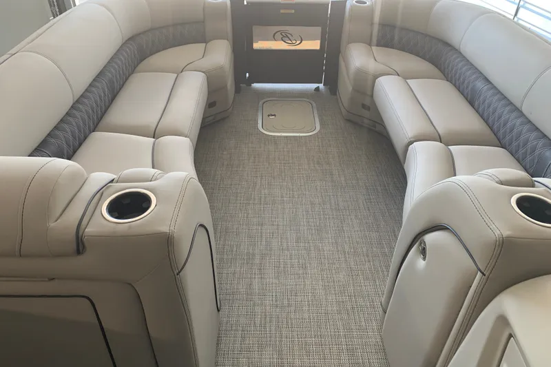 Slide: The Image of Luxurious interior of 2022 Barletta LUSSO 25U pontoon boat with plush seating. - 15