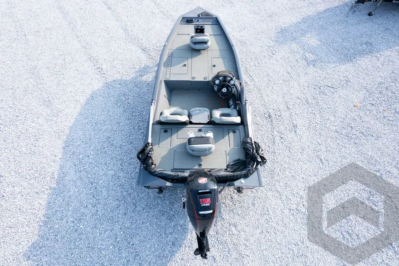Slide: The Image of 2019 Tracker Pro Team 190 TX fishing boat on gravel surface, aerial view. - 31