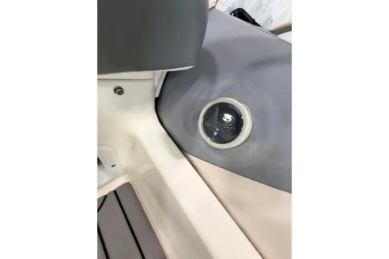 Slide: The Image of 2013 Zodiac Yachtline 2 Deluxe 340 interior detail with gray and white seating. - 5