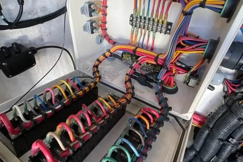 Slide: The Image of Electrical wiring system inside a 2009 Midnight Express 34 Open boat. - 20
