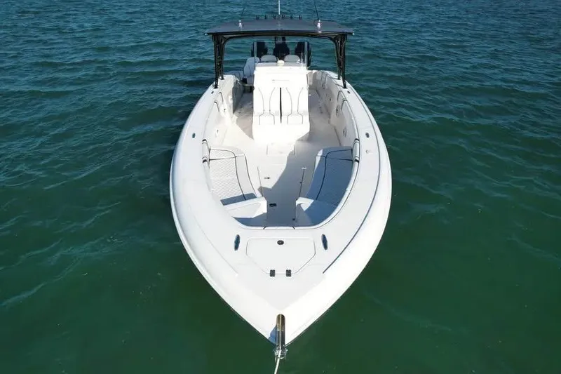 Slide: The Image of 2009 Midnight Express 34 Open boat on calm water, aerial view. - 11