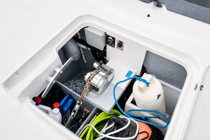 Slide: The Image of Storage compartment of 2006 Fountaine Pajot Highland 35 Pilot with marine equipment and supplies. - 11