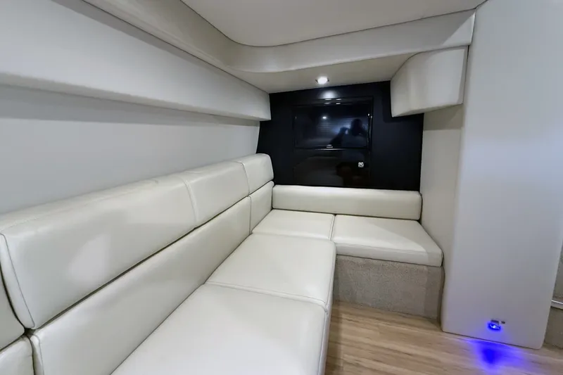 Slide: The Image of Interior of 2016 Formula 40 Performance Cruiser with white leather seating and modern design. - 28