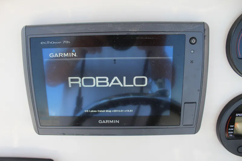 Slide: The Image of Garmin fishfinder on a 2015 Robalo R222 Center Console boat. - 15