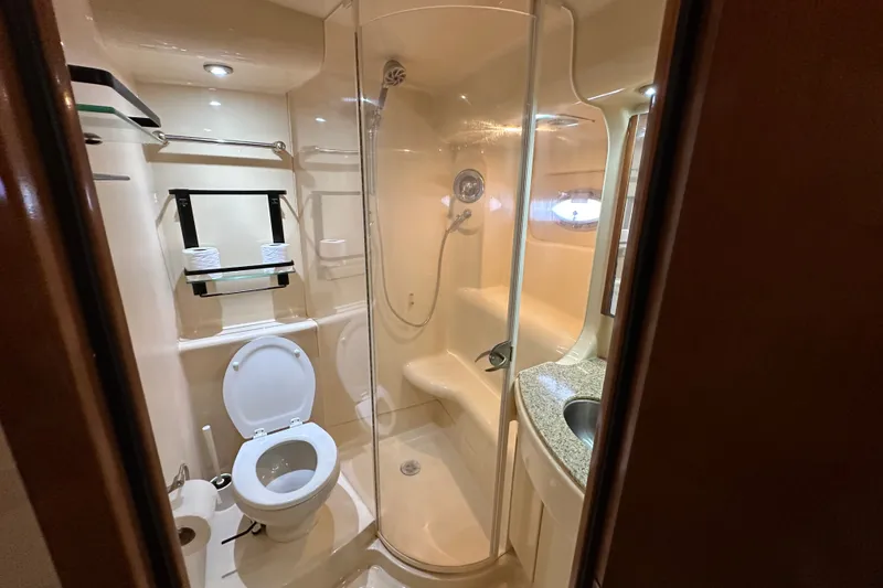 Slide: The Image of Bathroom interior of 2007 Meridian 411 Sedan yacht with shower and toilet. - 107