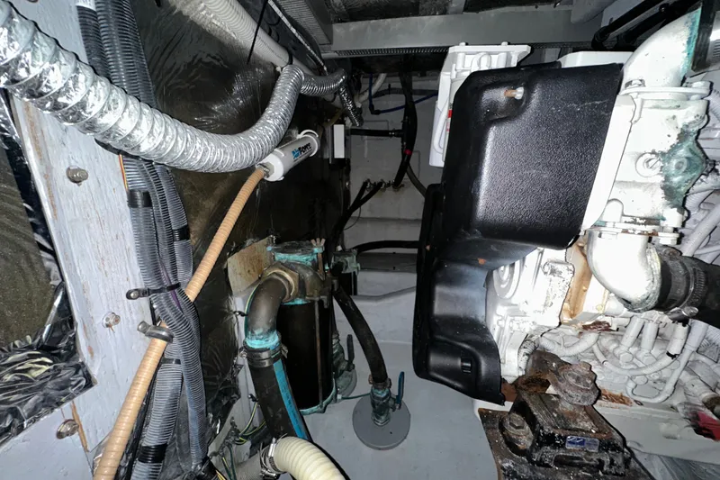 Slide: The Image of Engine room of a 2007 Meridian 411 Sedan with visible mechanical components. - 138