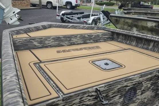 Slide: The Image of 2027 Havoc 1656 MRST MACH 1 boat with camouflage design and tan deck. - 5