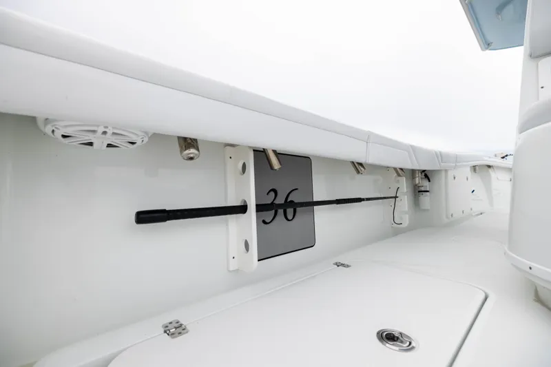 Slide: The Image of 2019 Yellowfin 36 Offshore boat interior, showcasing sleek design and storage features. - 26