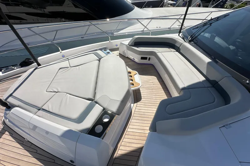 Slide: The Image of Luxurious seating area on 2026 Fairline Squadron 58 yacht deck. - 63
