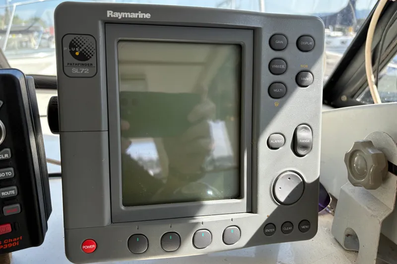 Slide: The Image of Raymarine Pathfinder SL72 marine navigation system on 1978 Mainship 34 Trawler. - 19