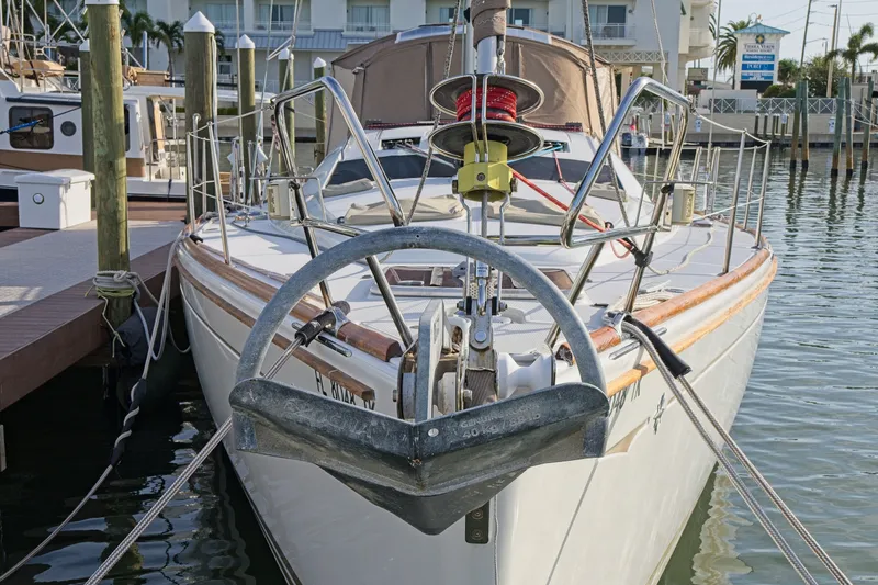 Slide: The Image of 2011 Jeanneau Sun Odyssey 50 DS yacht docked at marina, front view. - 7