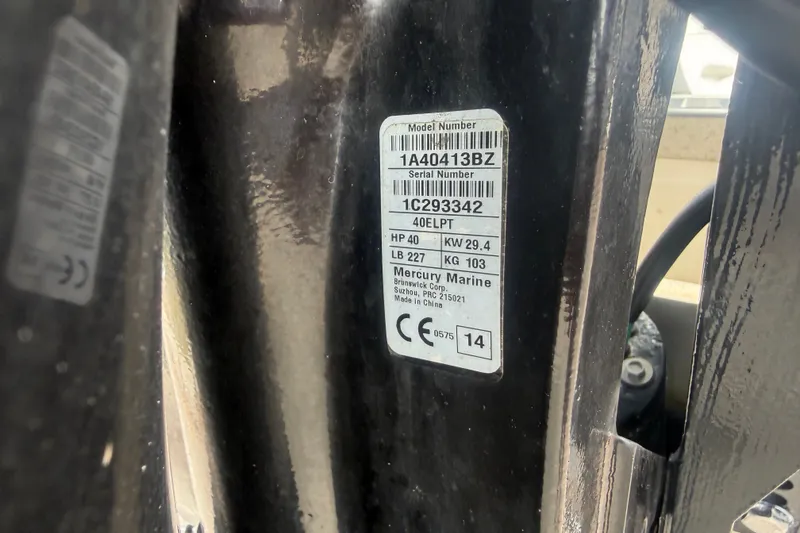 Slide: The Image of Label on Mercury Marine engine, model 40ELPT, attached to 2016 Mako Pro Skiff 16 CC. - 29
