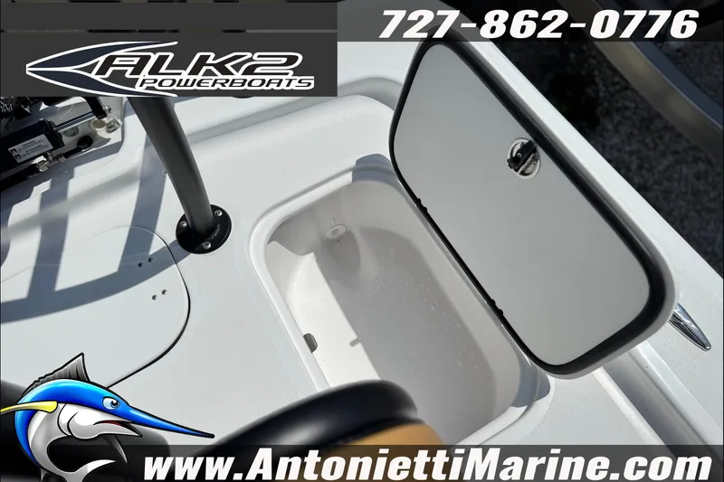 Slide: The Image of 2027 ALK2 Powerboats 17HS interior storage compartment, featuring sleek design and functionality. - 16