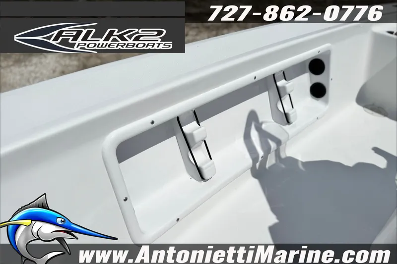 Slide: The Image of ALK2 Powerboats 17HS 2027 model interior with contact details and logo. - 12