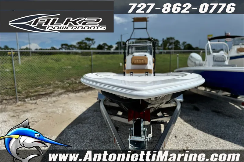 Slide: The Image of 2027 ALK2 Powerboats 17HS on trailer at Antonietti Marine dealership. - 2