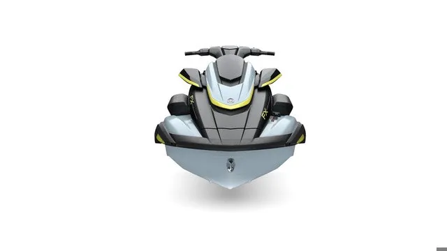 Slide: The Image of A modern Yamaha WaveRunner FX SVHO from 2027 in gray and yellow, shown from the front. - 8