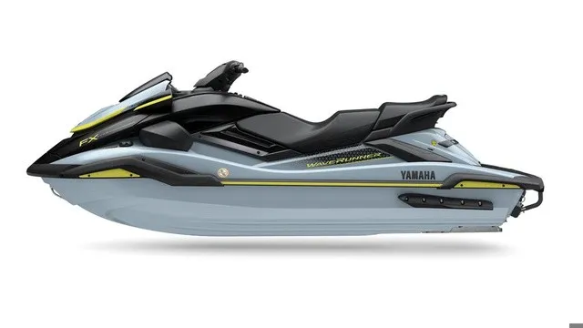 Slide: The Image of A modern Yamaha WaveRunner FX SVHO jet ski in light blue and black, model year 2027. - 6