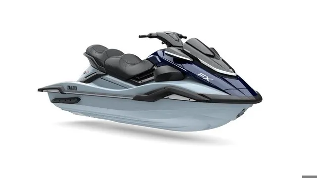 The Image of A 2027 Yamaha WaveRunner FX Cruiser HO with a blue and gray design and three seats. - 1
