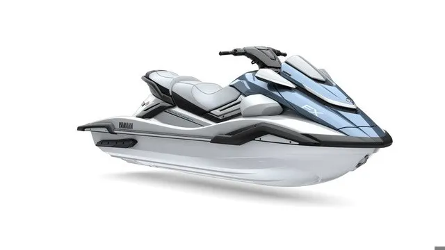 The Image of A modern Yamaha WaveRunner FX HO jet ski in white and blue, featuring ergonomic seating and sporty design. - 1